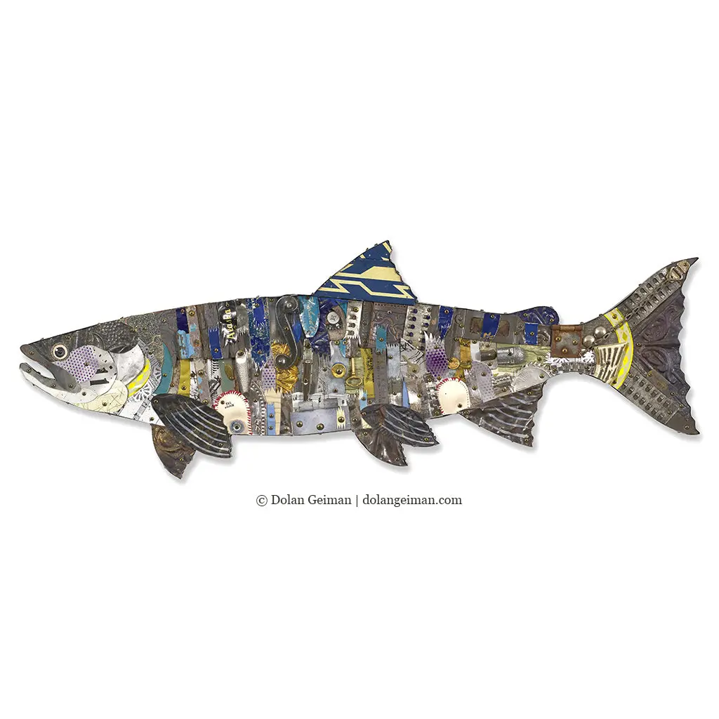 Trophy Fish (Silver Salmon) Original Metal Wall Sculpture 1