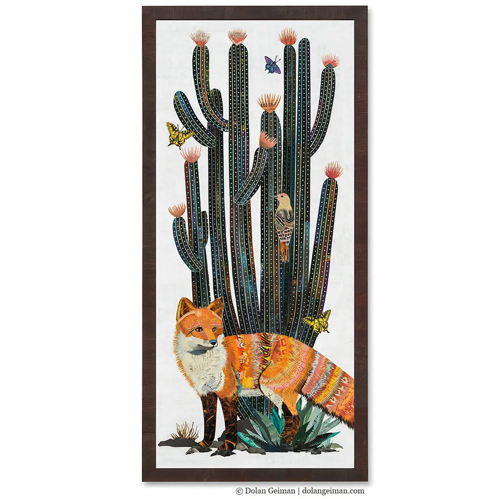 Cactus Country (Fox) Original Paper Collage 1
