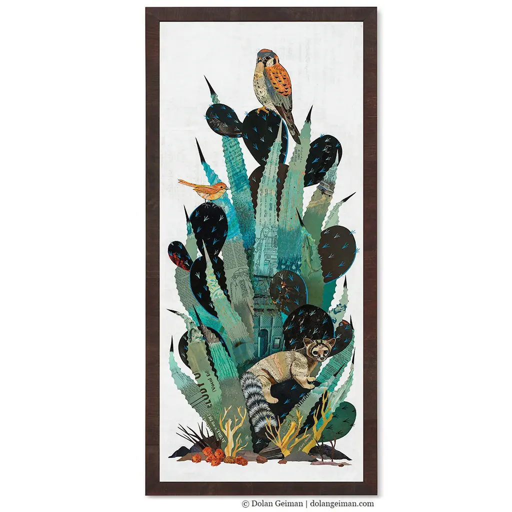 Cactus Country (Ring-Tailed Cat) Original Paper Collage 1