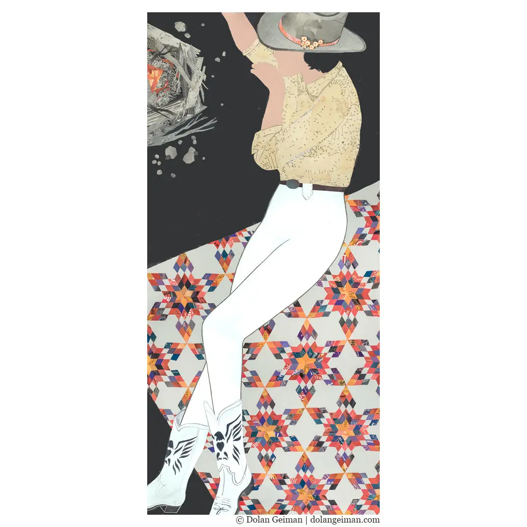 Campfire Cowgirl Original Paper Collage 1