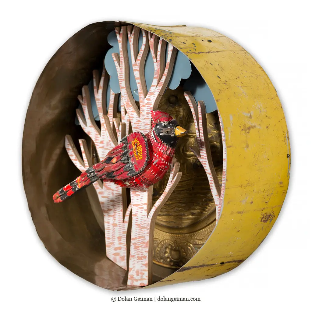 Cardinal Diorama Original Mixed Media Wall Sculpture 1