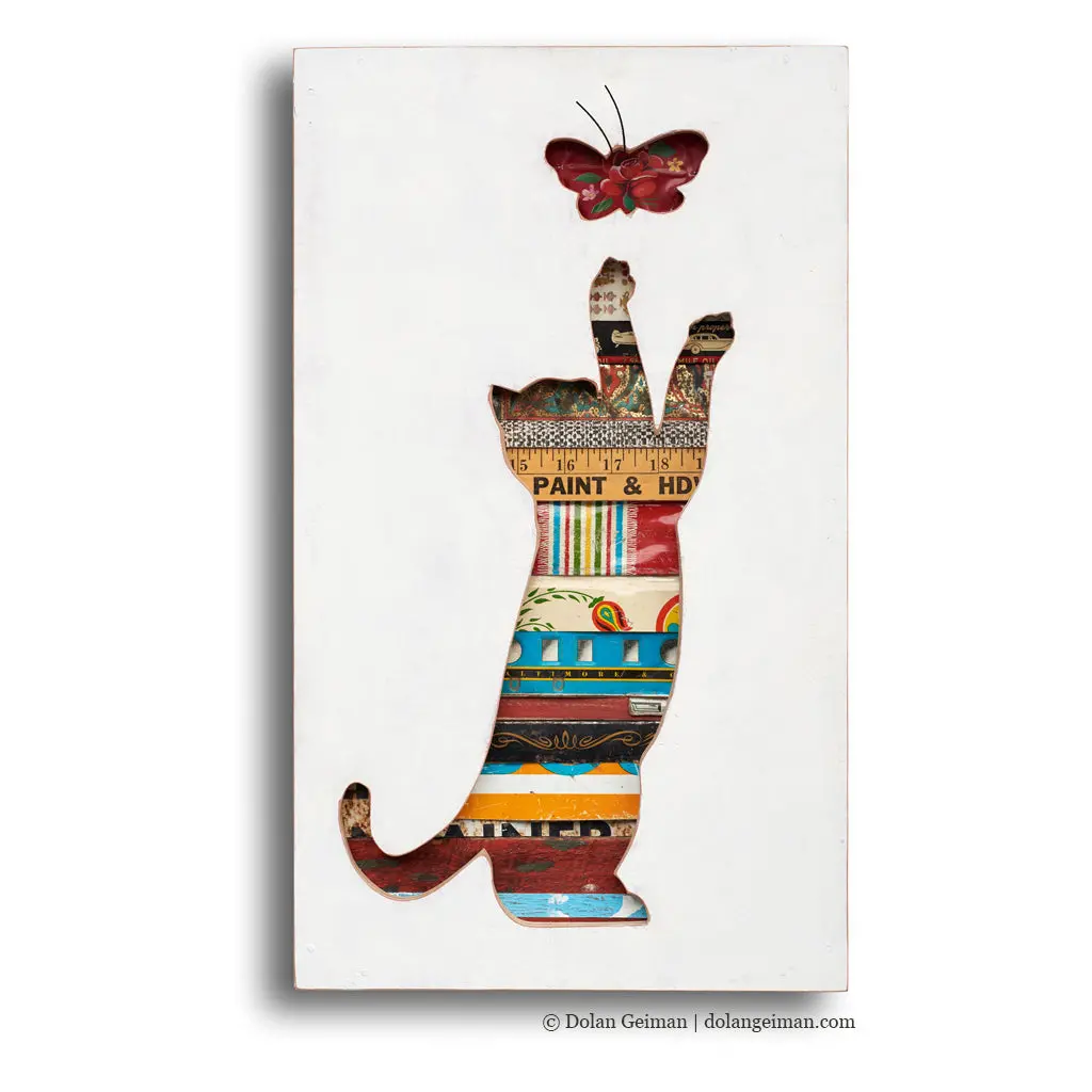Cat (Play) Silhouette Original Mixed Media Wall Art 1