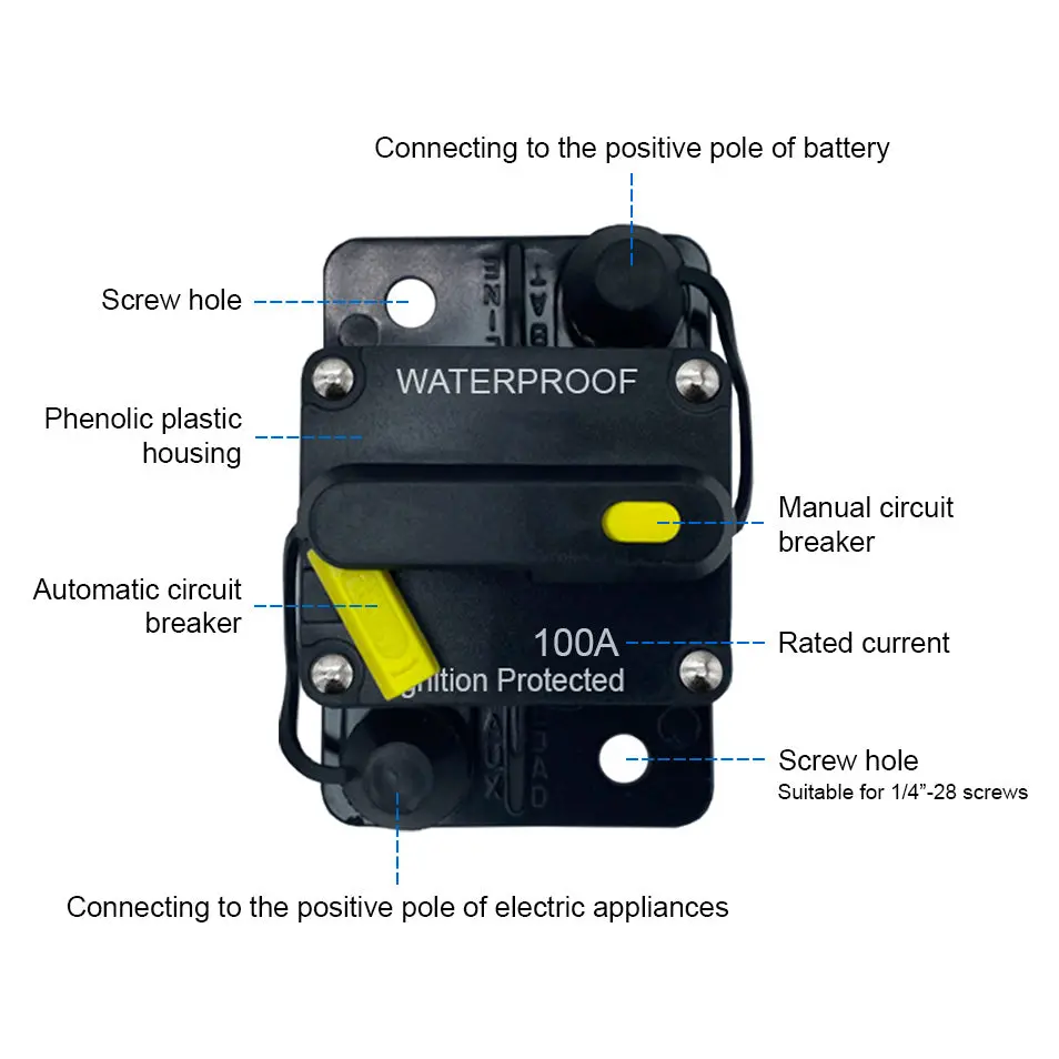 30A-300A Circuit Breaker Dc 12V-48V With Manual Reset, Waterproof, Fuse Inverter For Auto, Car, Trailer, Truck, Rv, Marine, Boat, Audio, Current Overload Protection 3