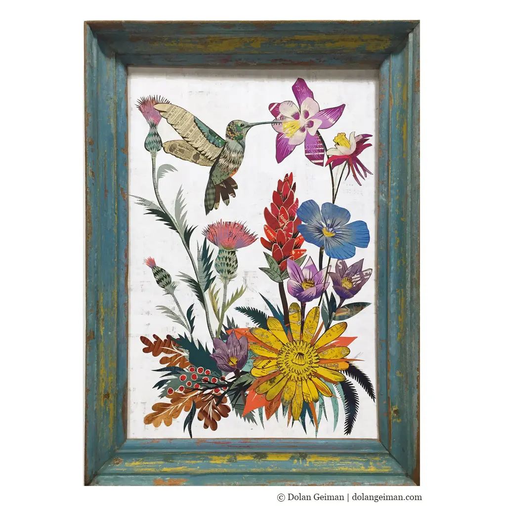 Hummingbird (Wildflowers) Original Paper Collage 1