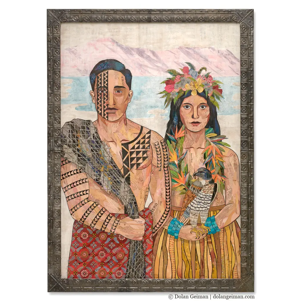 Custom Hawaiian Couple Original Paper Collage 1