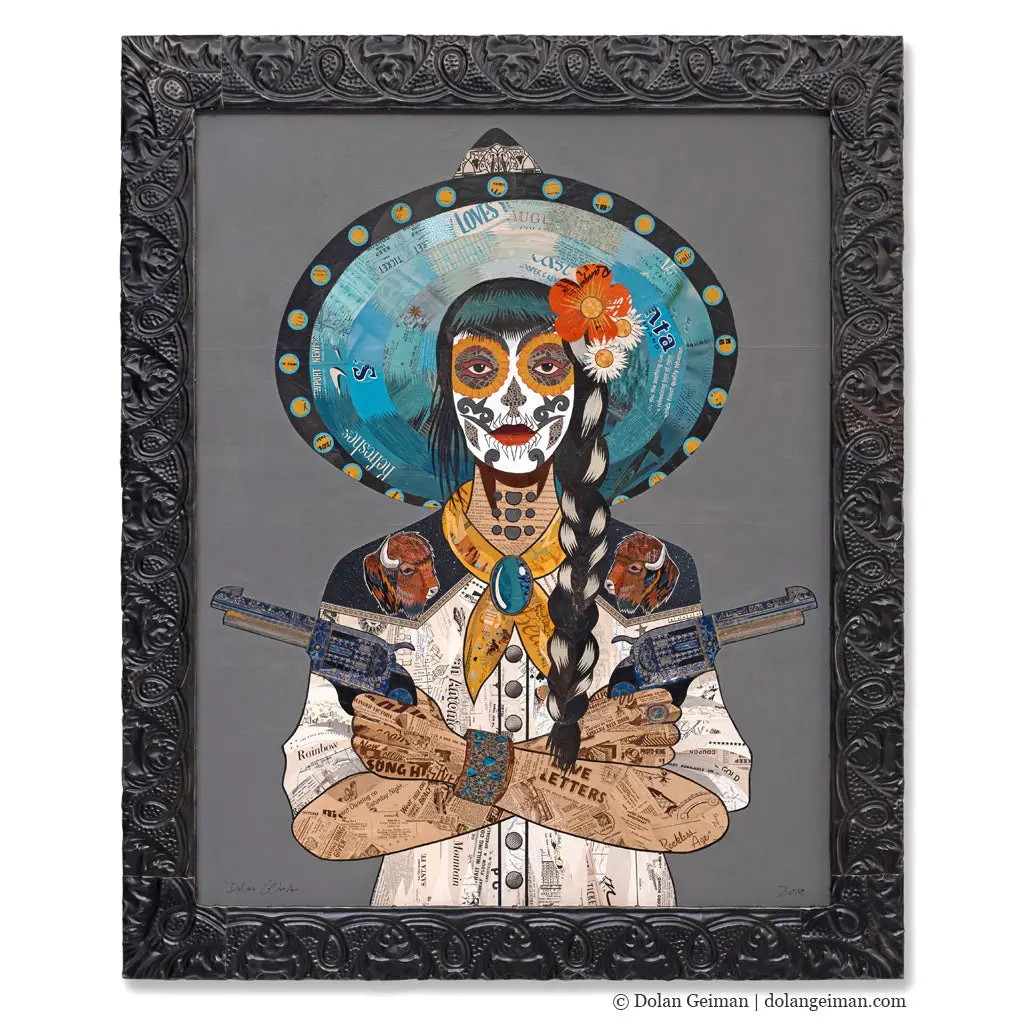 Cowgirl (Bison) Original Paper Collage 1