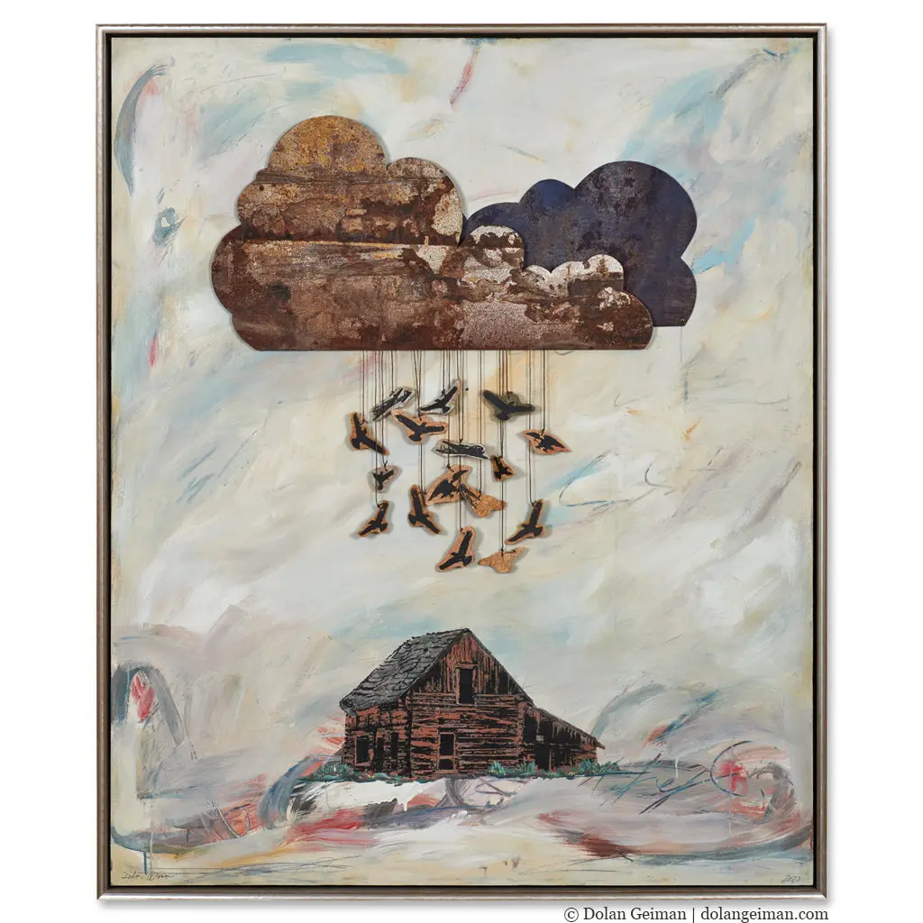 Crow Rain (2023 Edition) Original Mixed Media Wall Art 1
