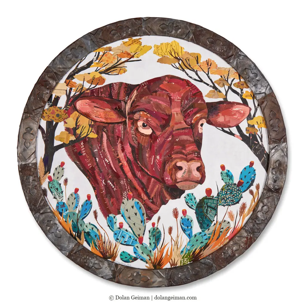 Custom Santa Gertrudis Original Paper Collage 1