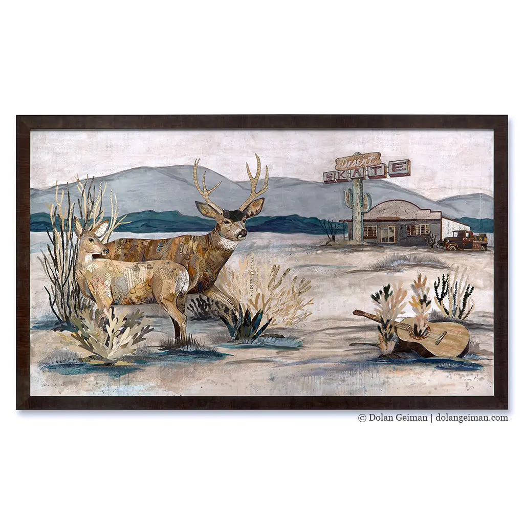 Deer At The Desert Skate Original Paper Collage 1