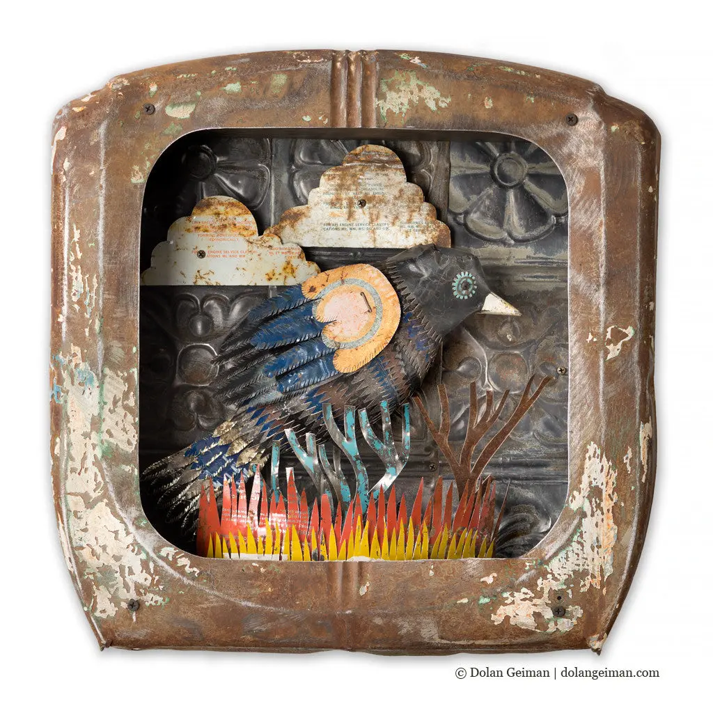 Red-Winged Blackbird Diorama Original Metal Wall Sculpture 1