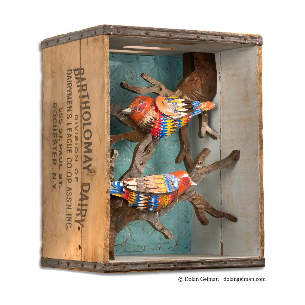 Warblers Diorama Original Mixed Media Wall Sculpture 1
