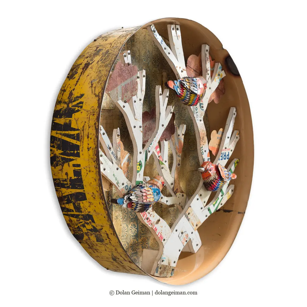 Warblers In Tree Diorama Original Mixed Media Wall Sculpture 1