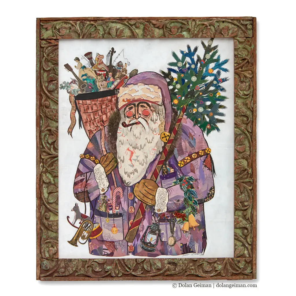 Old St. Nick Original Paper Collage 1