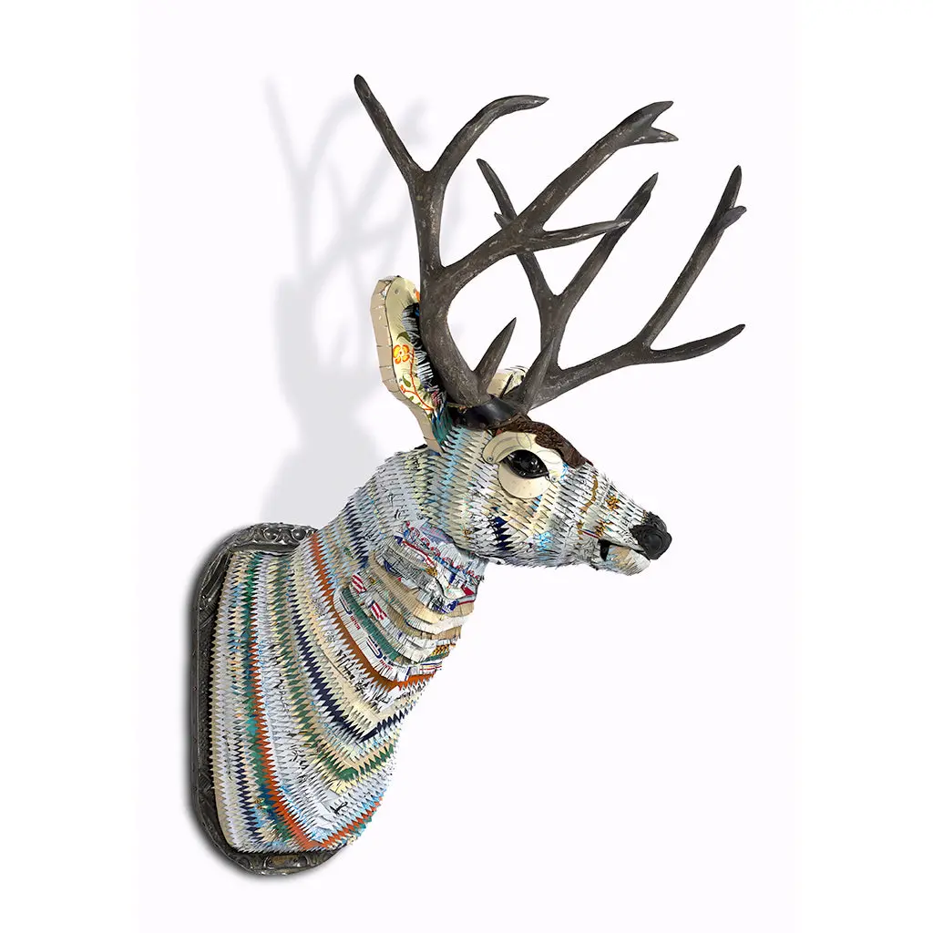 Great Plains (Mule Deer Buck) In White Original Faux Taxidermy Sculpture 1