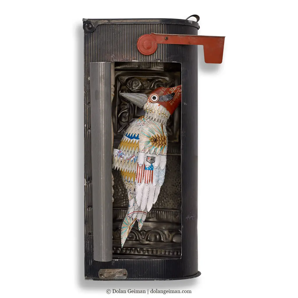 Woodpecker Diorama (In Mailbox) Original Mixed Media Wall Sculpture 1