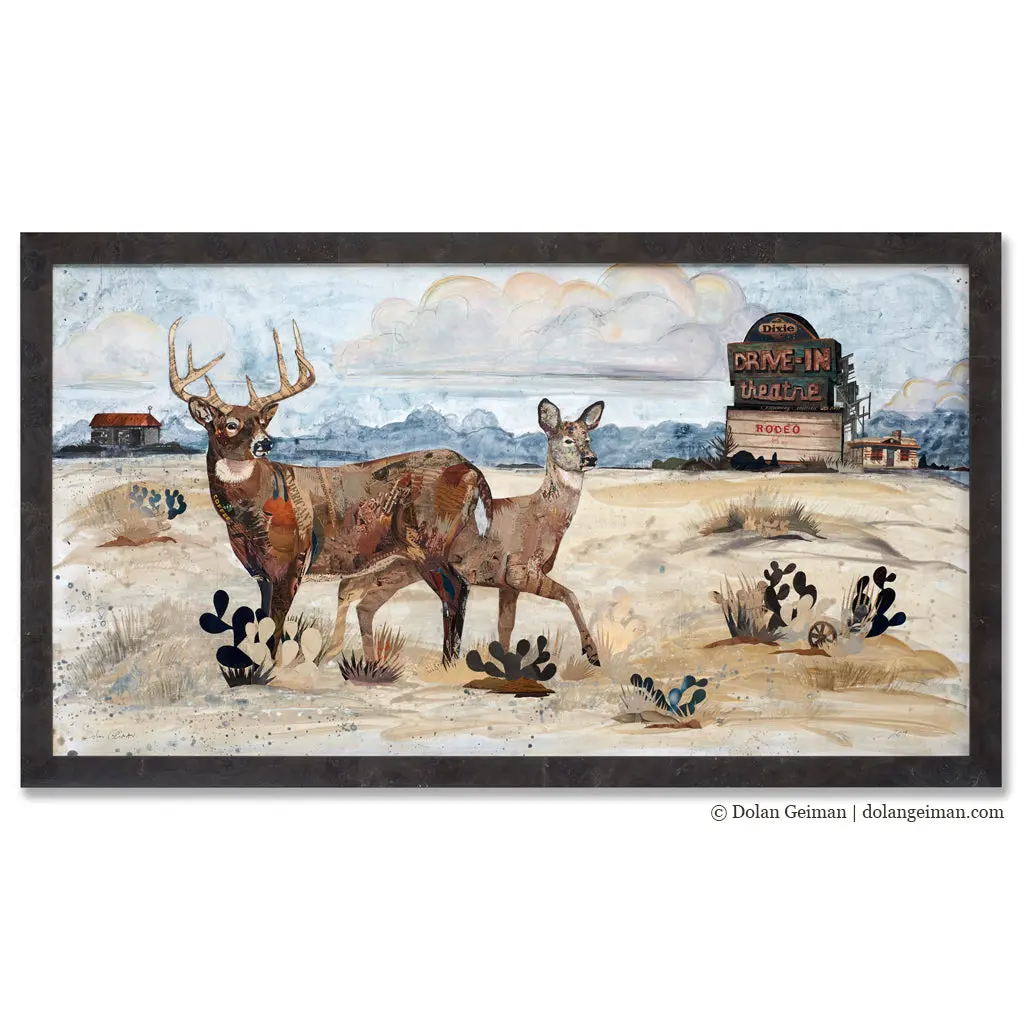 Drive-In Deer Original Paper Collage 1
