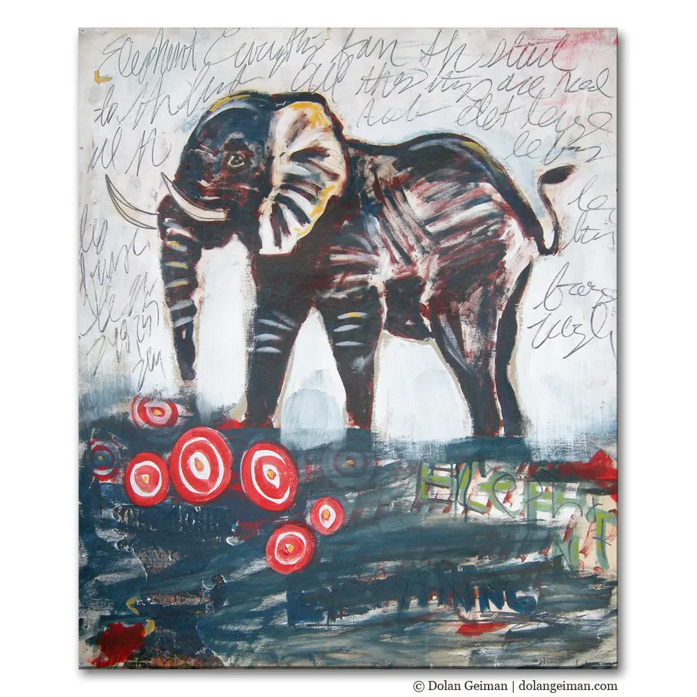 Elephant In The Flower Garden Original Mixed Media Painting 1
