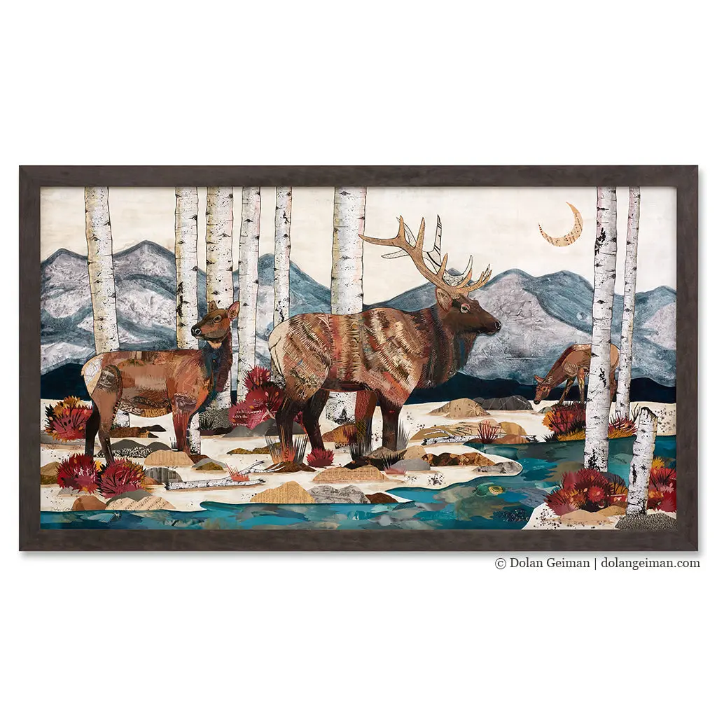 Elk At Hunter Creek Original Paper Collage 1