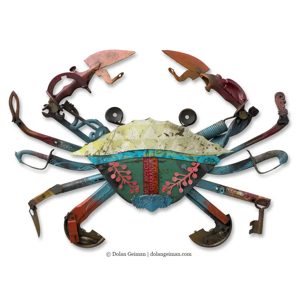 Folk Fauna (Blue Crab) Original Mixed Media Wall Art 1