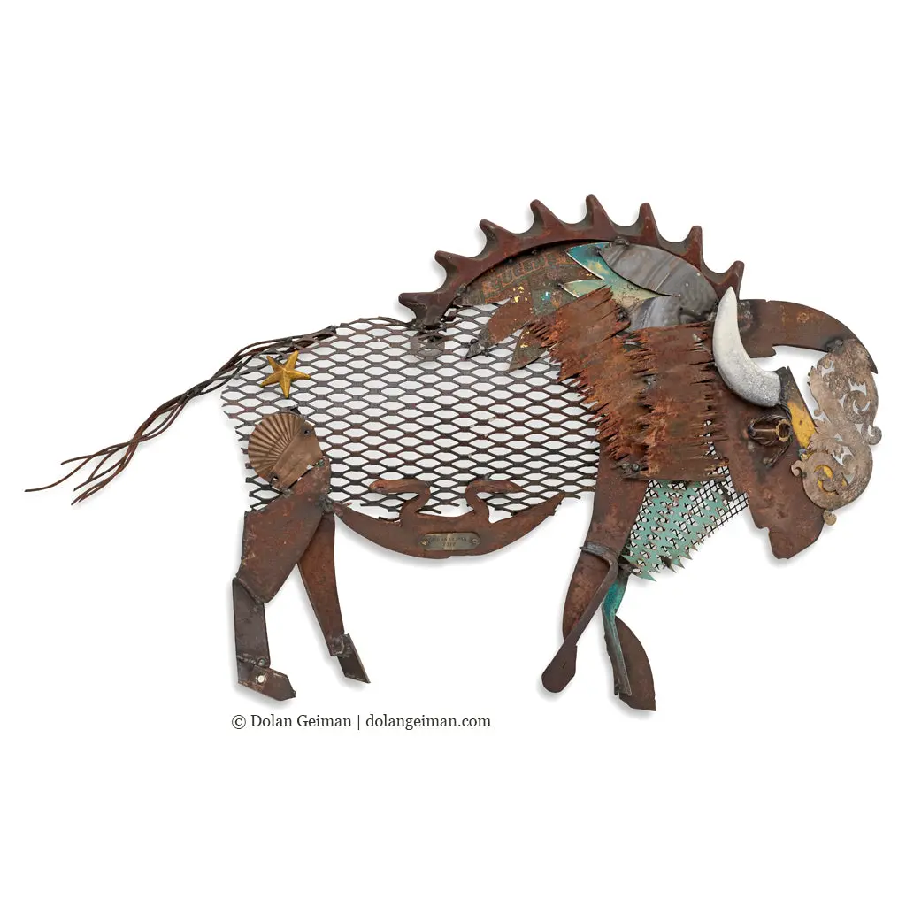 Folk Fauna (Bison) Original Mixed Media Wall Art 1