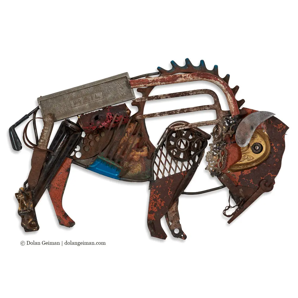 Folk Fauna (Bison) Original Mixed Media Wall Art 1