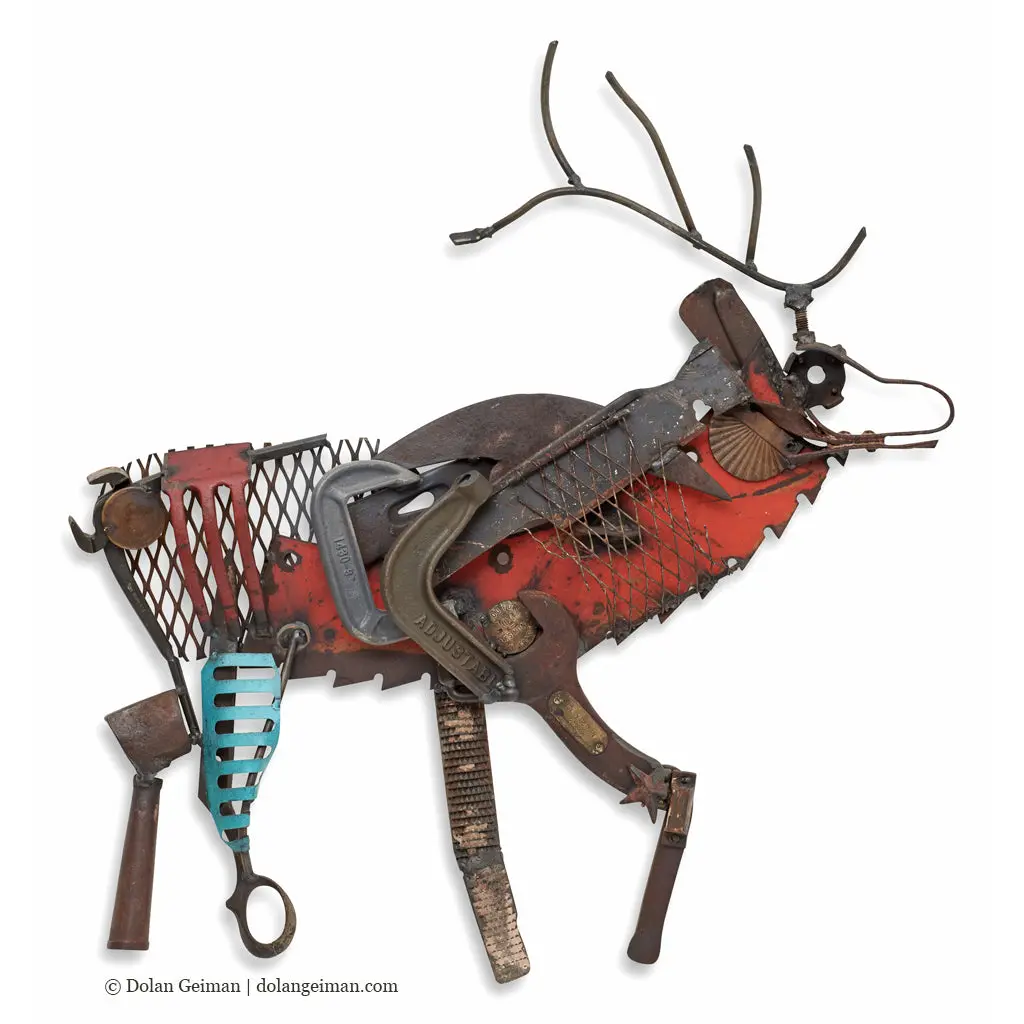 Folk Fauna (Elk) Original Mixed Media Wall Art 1