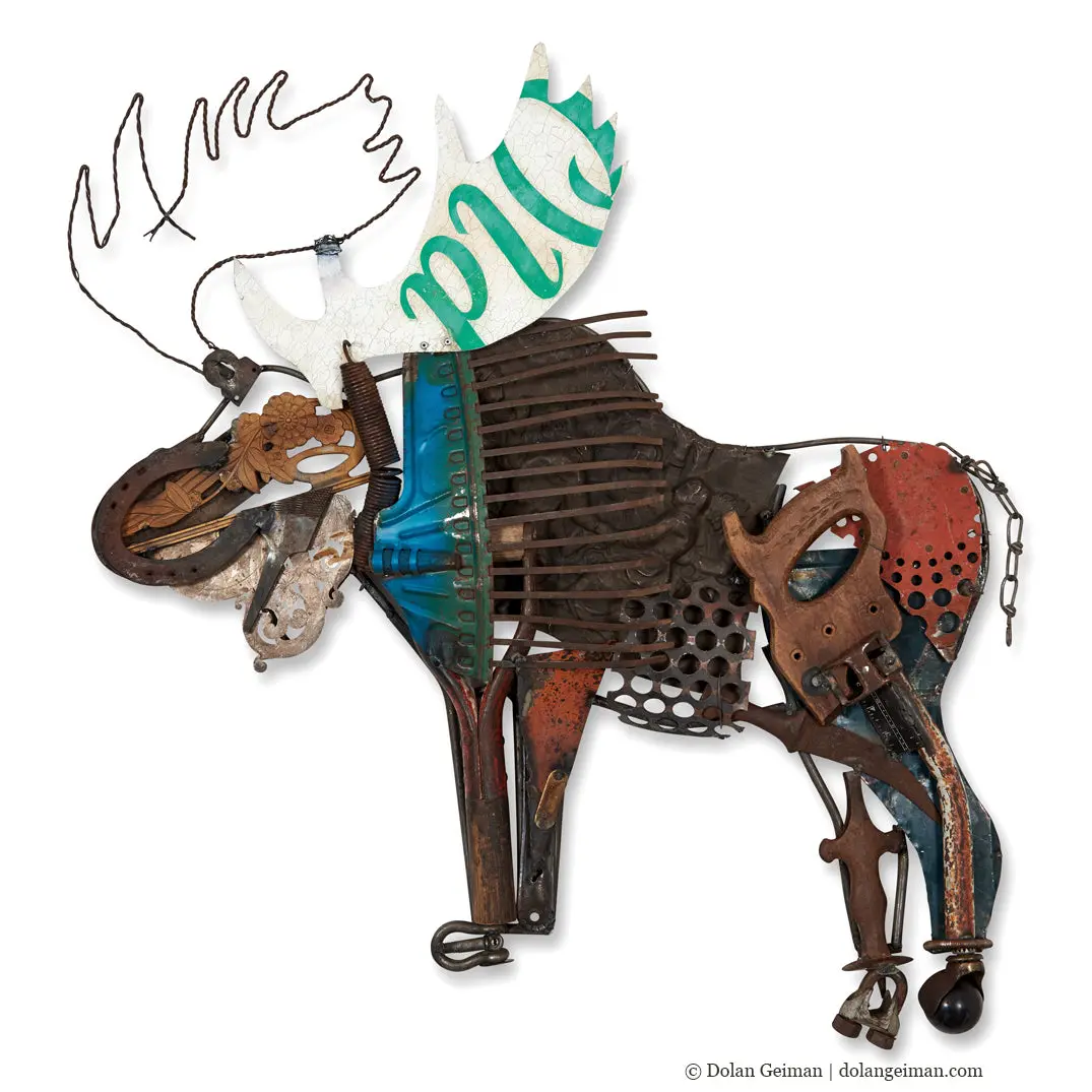 Folk Fauna (Moose) Original Mixed Media Wall Art 1