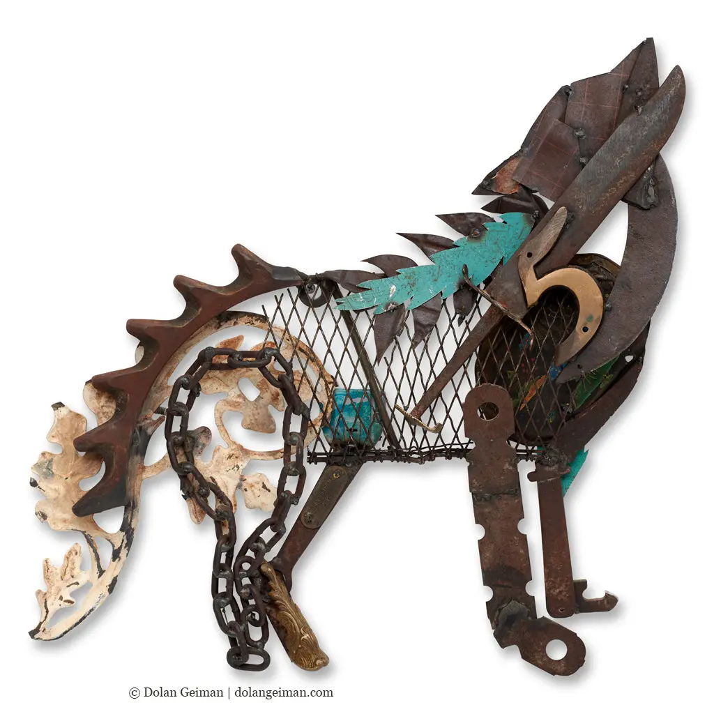 Folk Fauna (Wolf) Original Mixed Media Wall Art 1