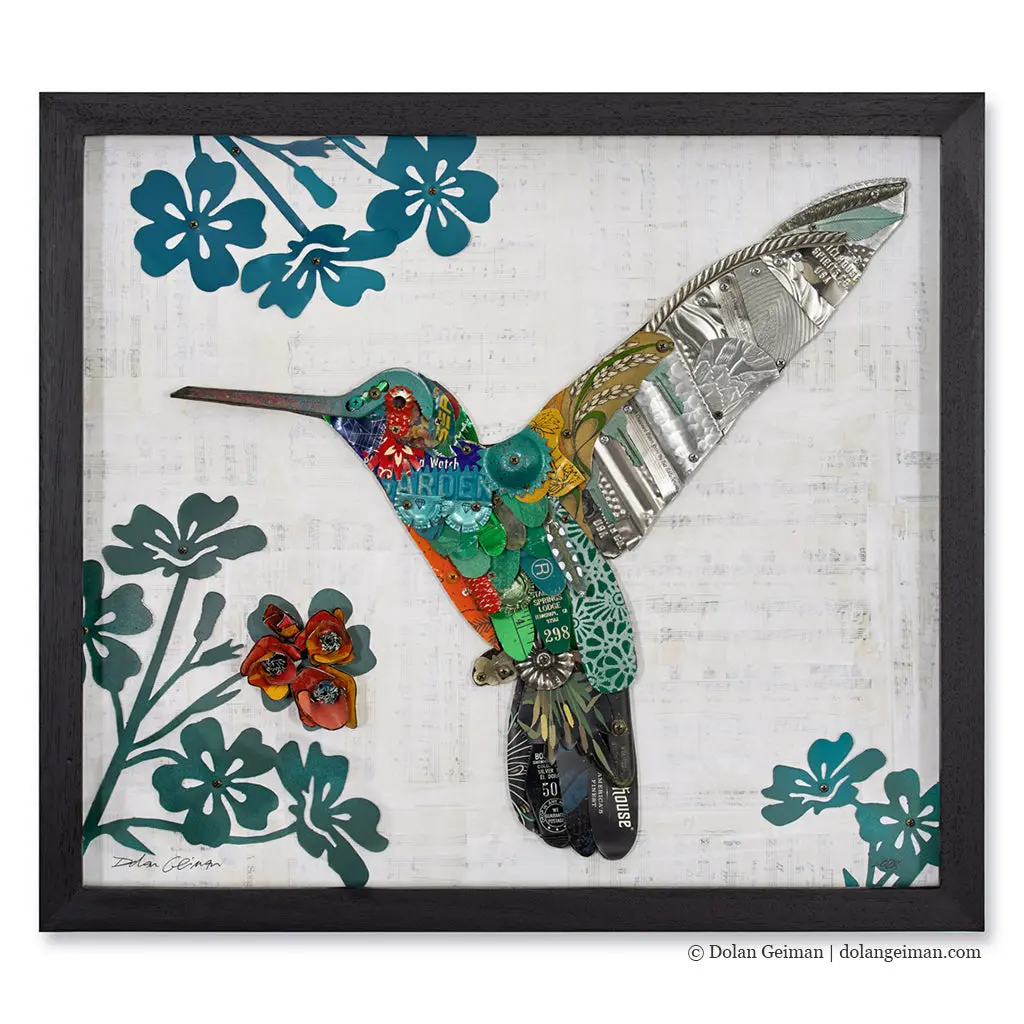 Folk Fauna (Hummingbird) Studio Series Original Mixed Media Wall Art 1