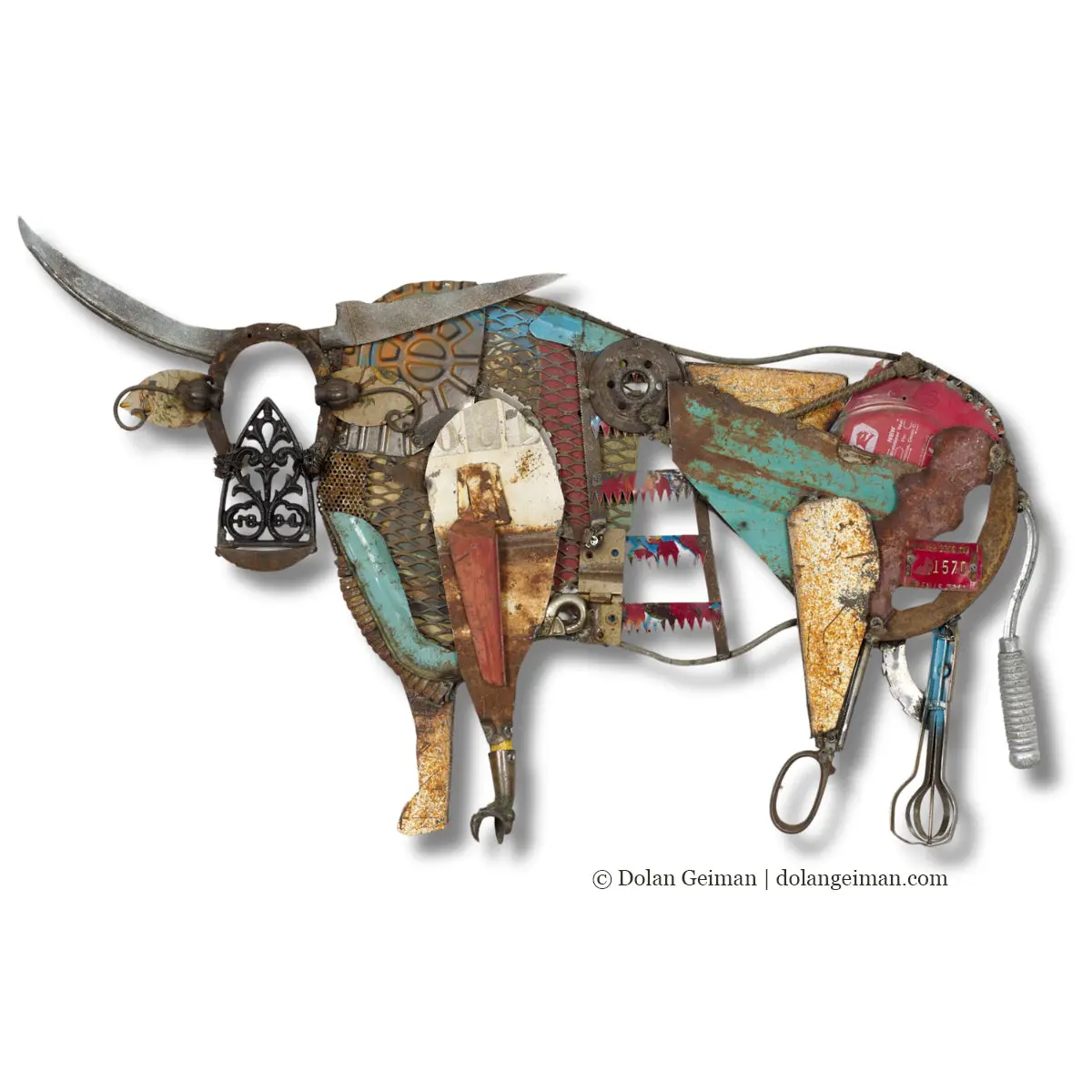 Folk Fauna (Longhorn) Original Mixed Media Wall Art 1