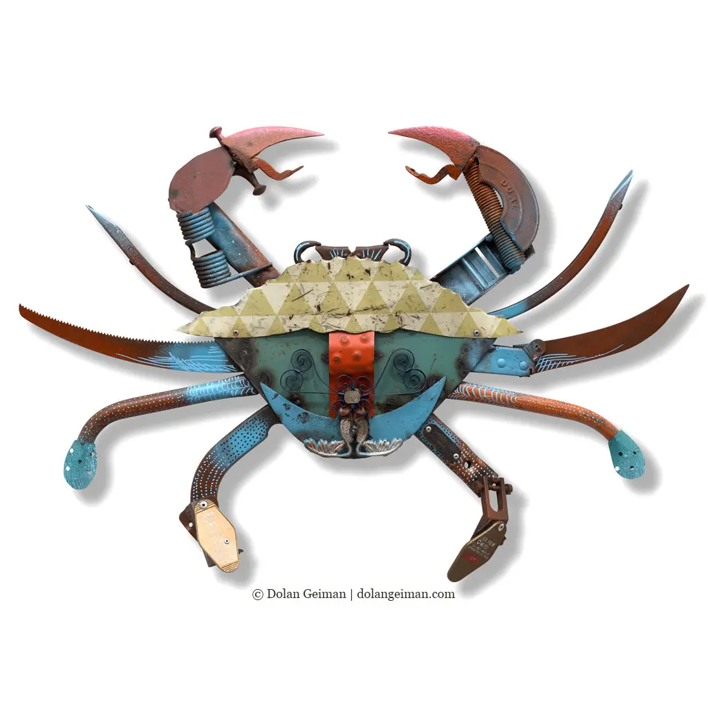 Folk Fauna (Blue Crab) Original Mixed Media Wall Art 1