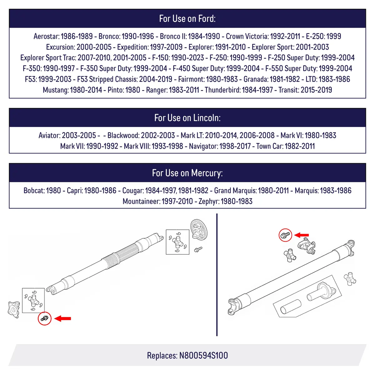 Driveshaft Yoke Bolts For Ford, Lincoln, Mercury M12-1.75X25 - N800594s100 2