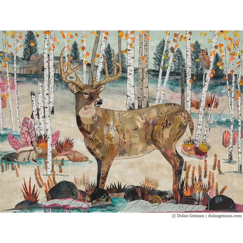 Custom Buck In The Forest Original Paper Collage 1