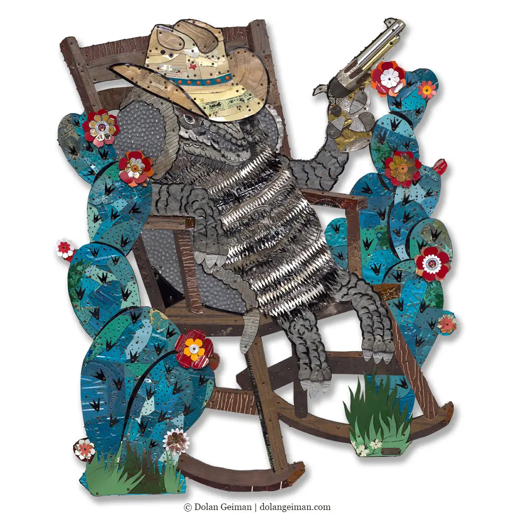 Custom Rockin' Armadillo Original Paper Collage 2