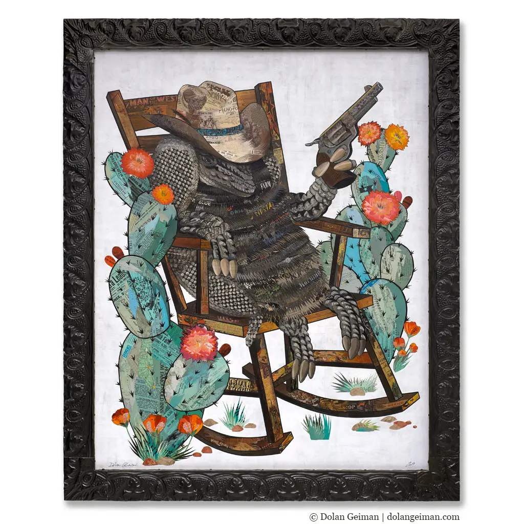 Custom Rockin' Armadillo Original Paper Collage 1