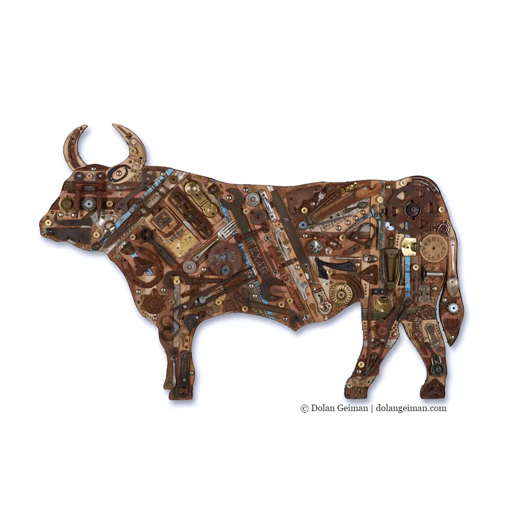 Grandpa's Prize Bull Original Mixed Media Wall Art 1