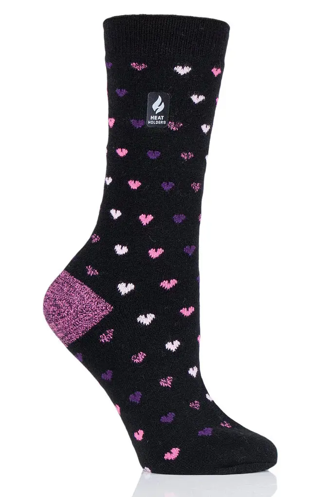 Heat Holders Ultra Lite Orchid Hearts Crew Sock 1