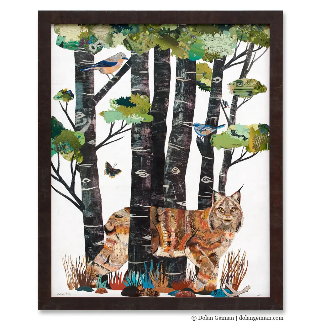 High Country Summer  (Lynx) Original Paper Collage 1