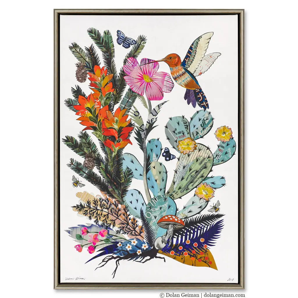 Hummingbird Cactus + Wildflowers Canvas Art Prints With Float Frames 1