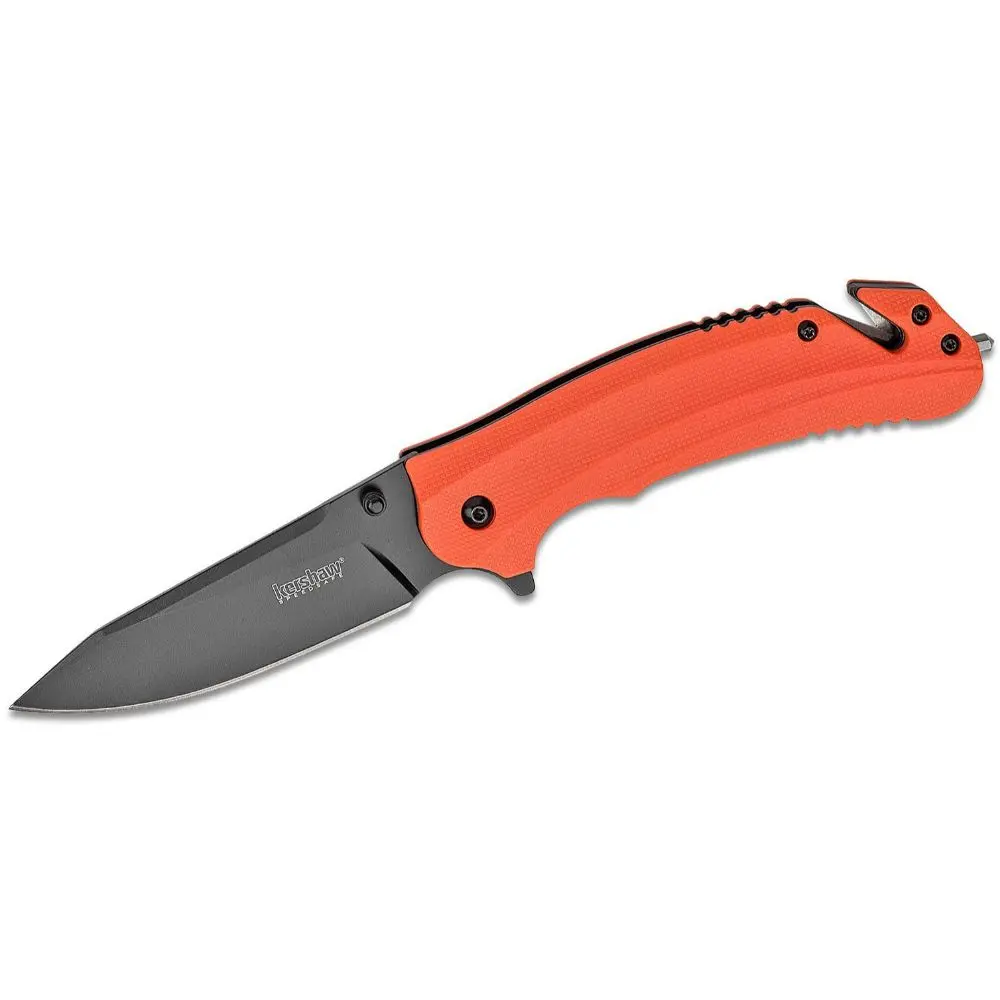 Kershaw - Barricade Assisted Flipper 3.5" Black Clip Point Blade, Orange Handles 1