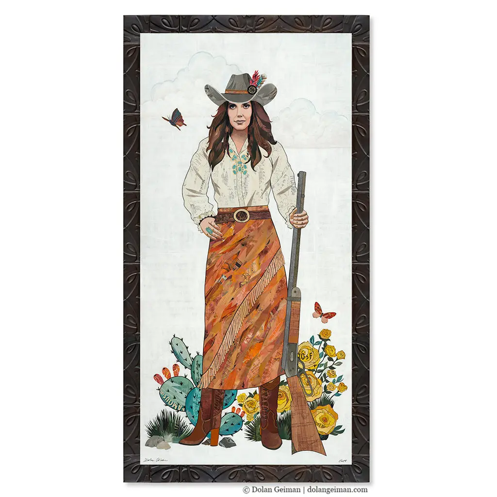 Custom Figurative Portrait In Cowgirl Style Original Paper Collage 1