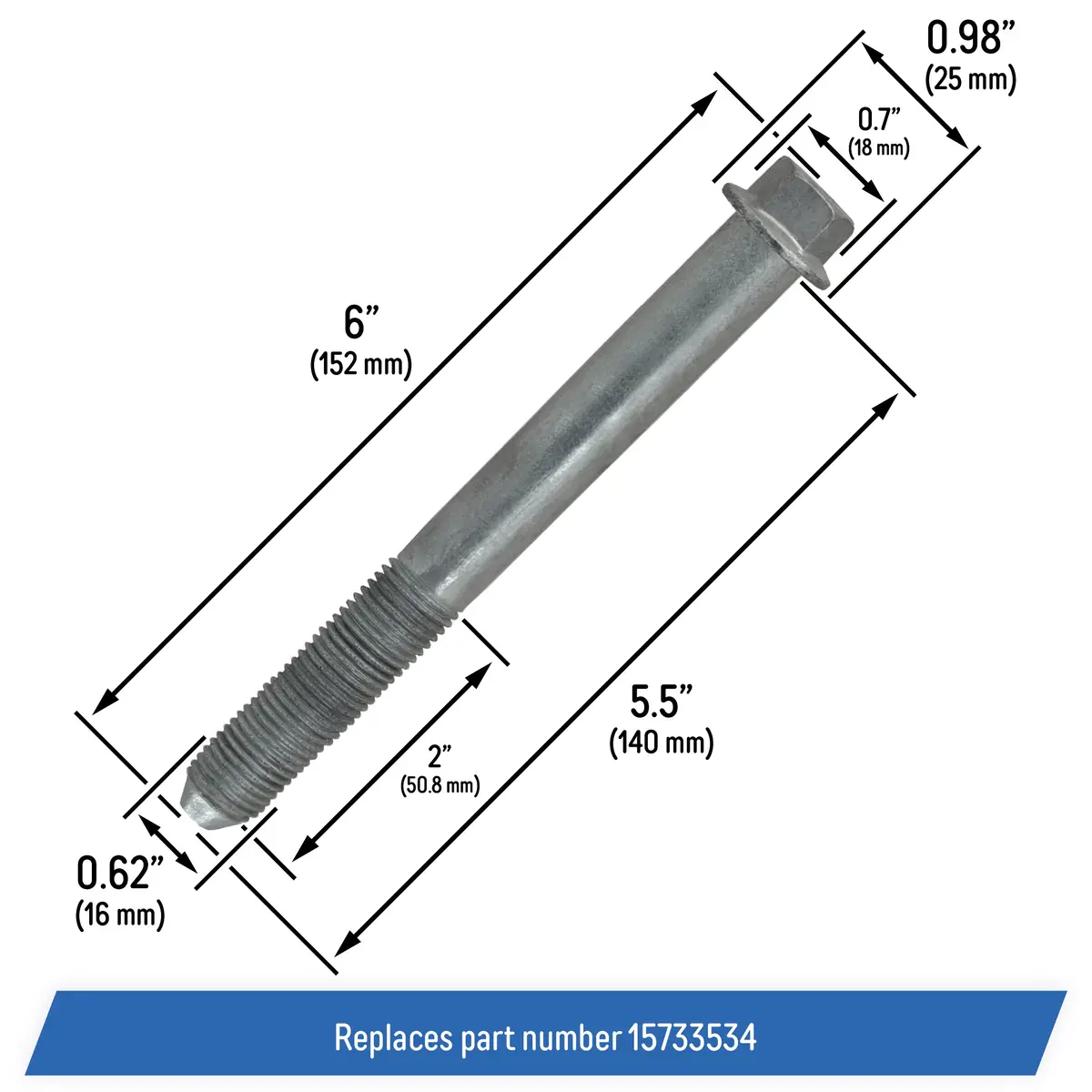 Front Lower Suspension Control Arm Bolt For Gm, Chevrolet, Gmc, Cadillac, Hummer - 15733534 2
