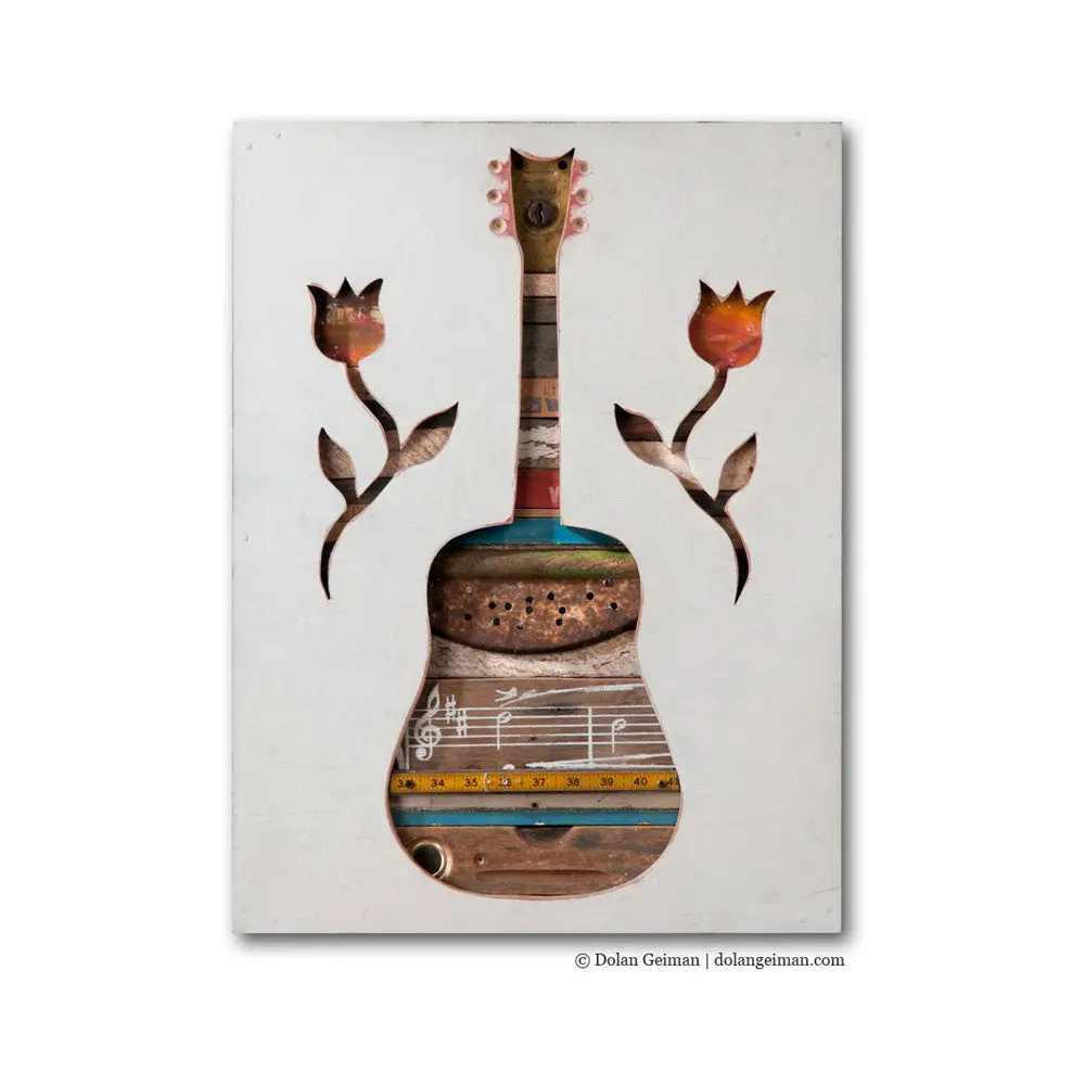 Made In The Shade Guitar Silhouette Original Mixed Media Wall Art 1