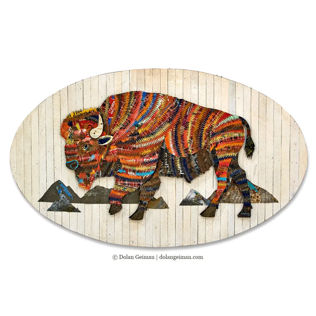 Colorful Bison Original Metal Wall Sculpture 1