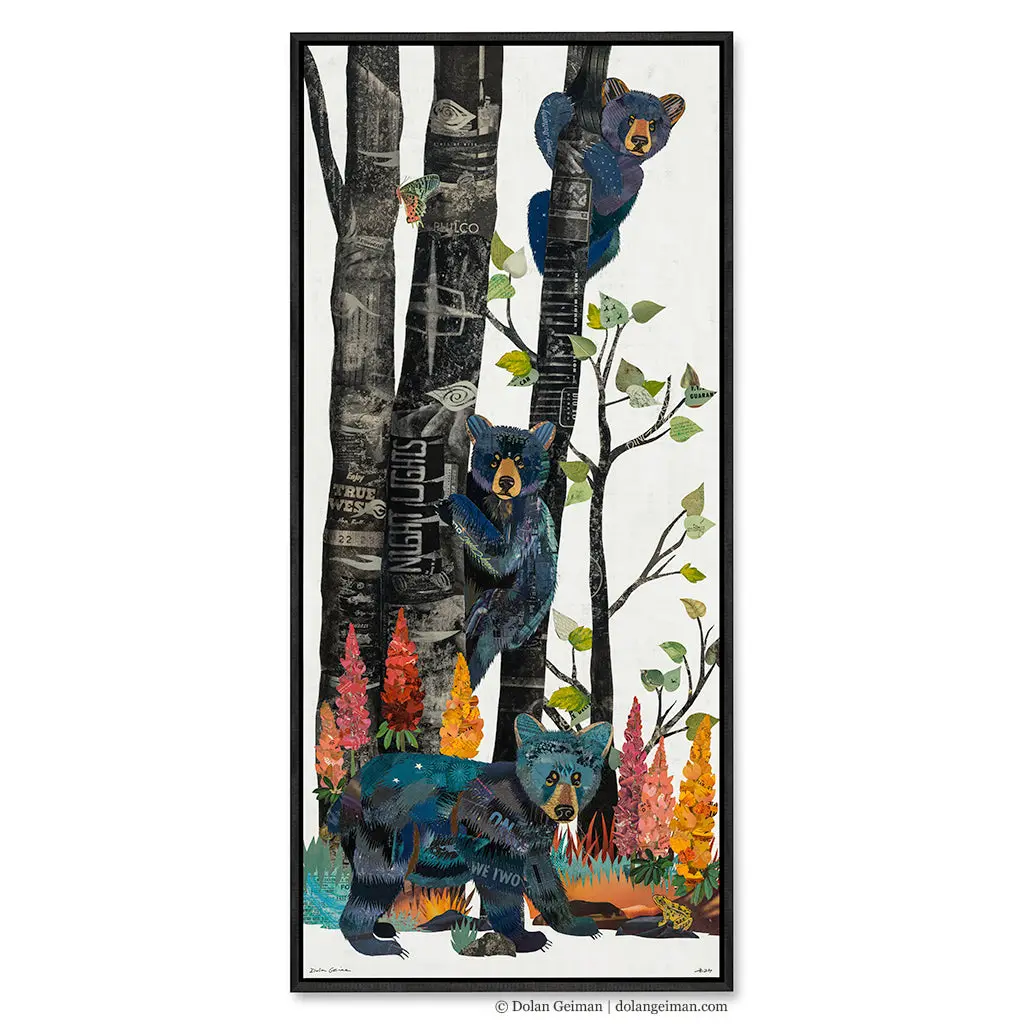 Midnight Forest Bear Cubs Canvas Art Print With Float Frame 1