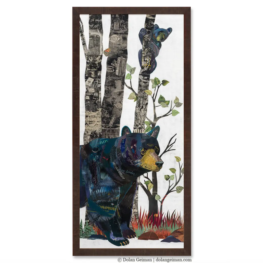 Midnight Forest (Bear) Original Paper Collage 1