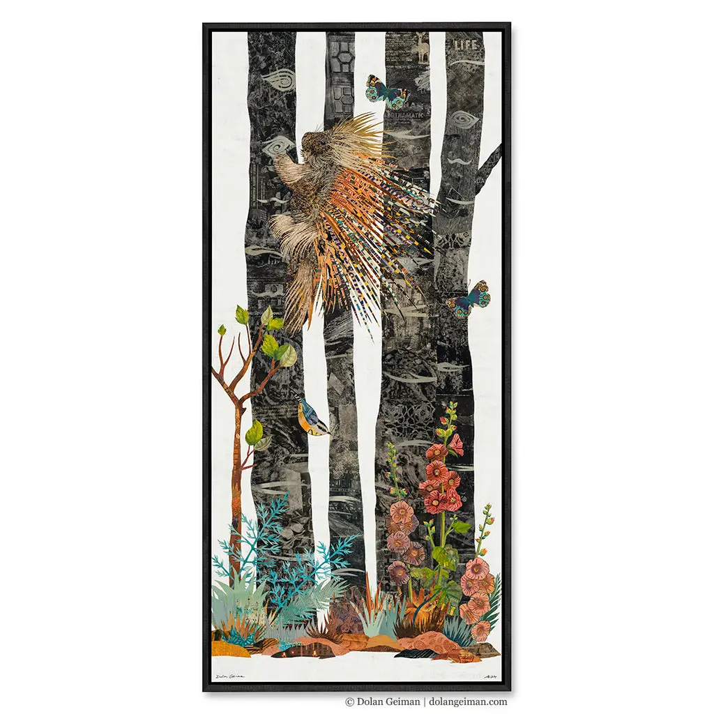 Midnight Forest Porcupine Canvas Art Print With Float Frame 1
