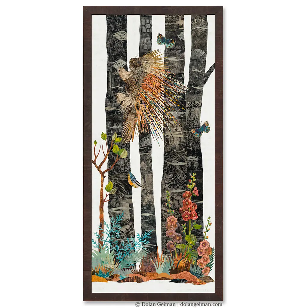 Midnight Forest (Porcupine) Original Paper Collage 1