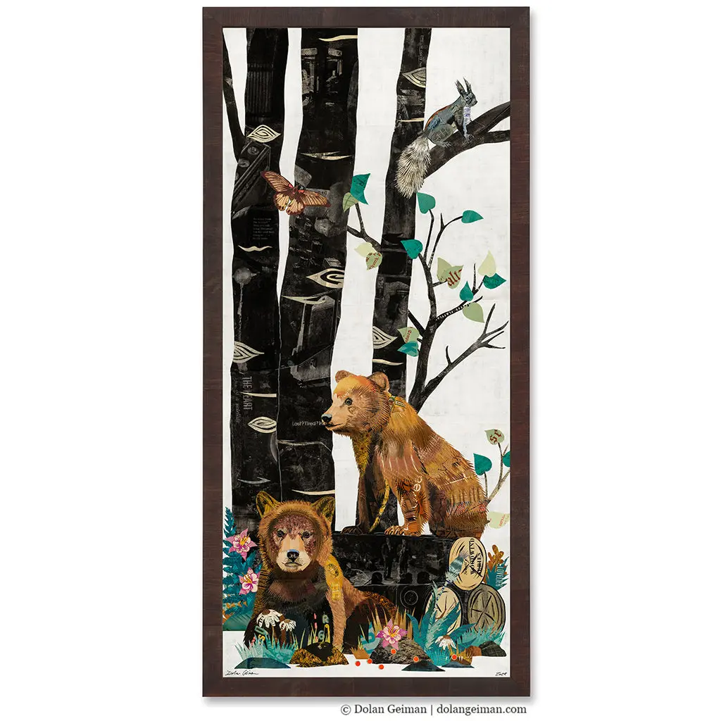 Midnight Forest (Siblings) Original Paper Collage 1