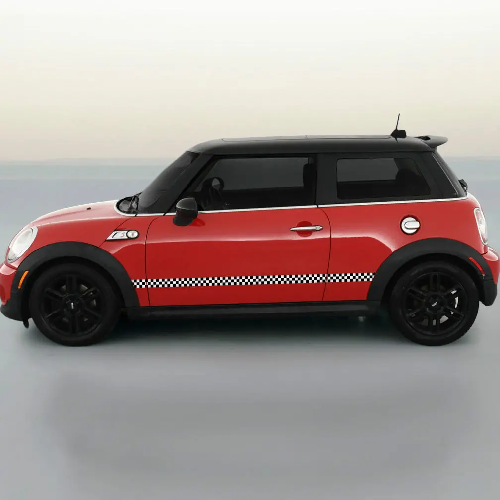 Mini Cooper Black/White Checkered Vinyl Stripes Side Rocker Panel Stripes 1